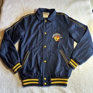 Vintage Michael Barrie San Francisco FB Wool Varsity Jacket Navy Blue Gold Small